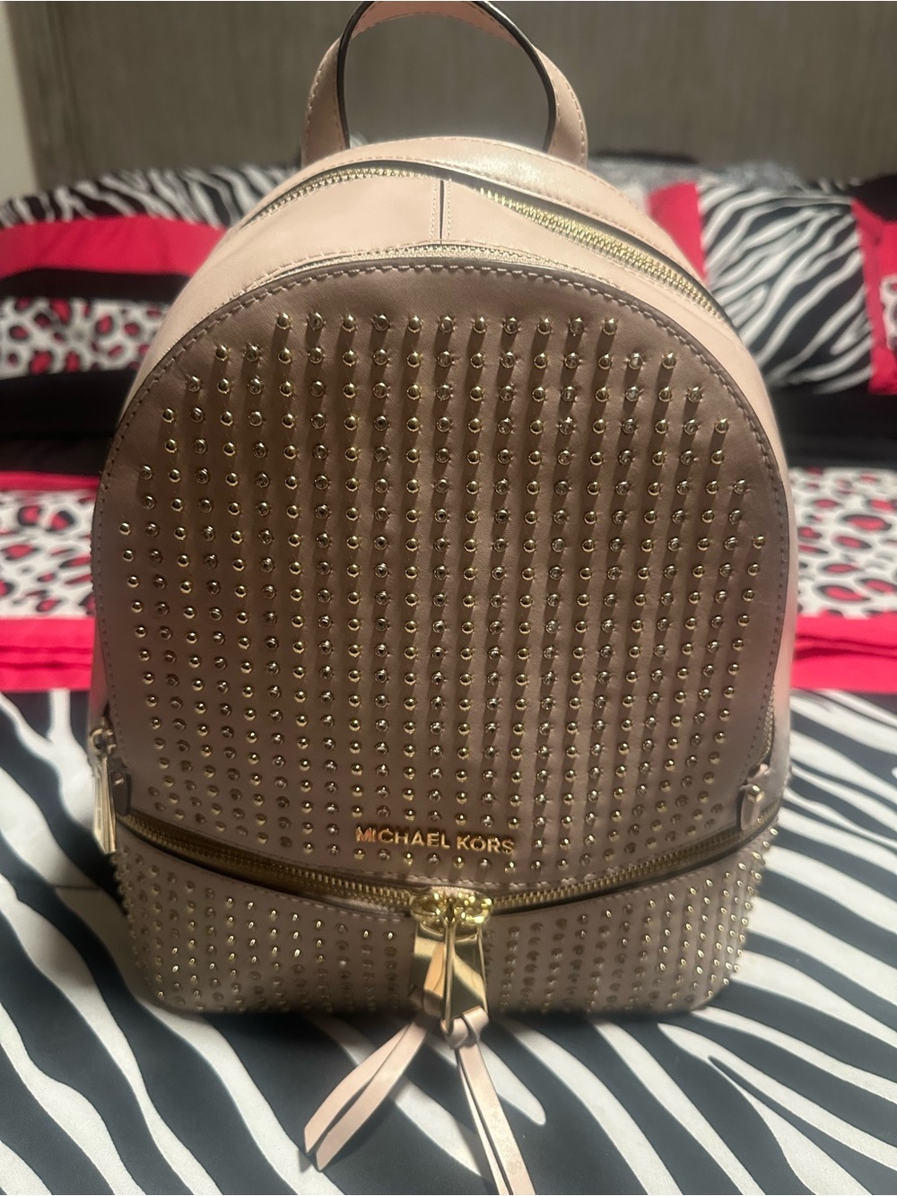 Michael Kors Blush Pink Studded Mini Backpack with Gold Hardware